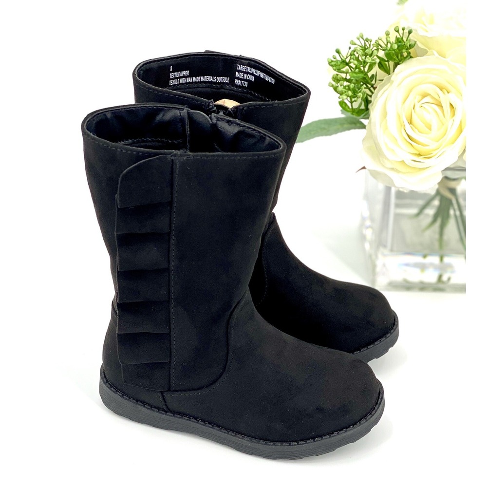 Cat & Jack Toddler Girls Boots Black Faux Suede Size 5 Side Zip NEW